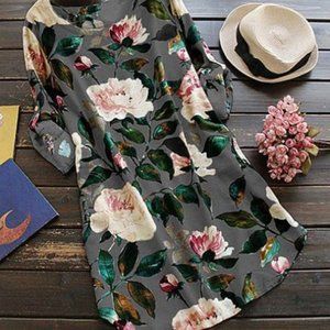 Gray Rose Roll-Tab Sleeve Shift Dress